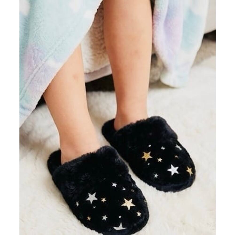 NWT❤️Black Gold Silver Star Memory Foam Cozy Slippers sz small(5-6)